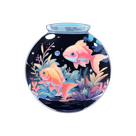 2 golden fish in a round aquarium sticker