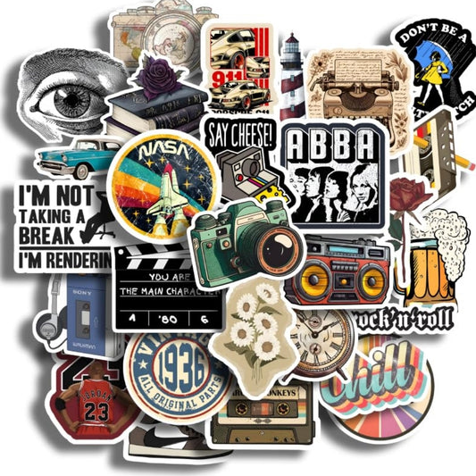 28Pcs Vintage Vinyl Stickers - Waterproof and Residue-Free for Laptops, Journals, Scrapbooks, Water Bottles, Guitars, and More