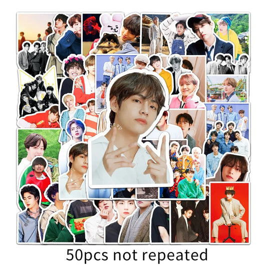 50Pcs KPOP Idol Bangtan Decorative Stickers for Phone Luggage Decor Korean Boy Sticker