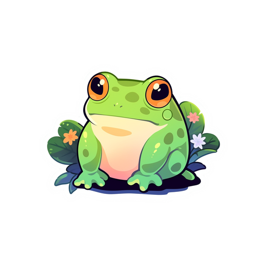aesthetic green frog on leaves sticker