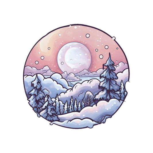 aesthetic winter snowy landscape round sticker