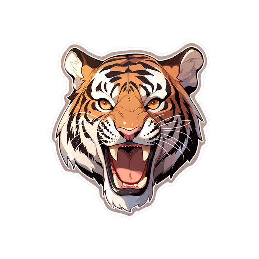 aggressive tiger with open mouth sticker