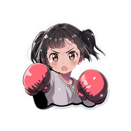 angry anime girl in boxing gloves sticker