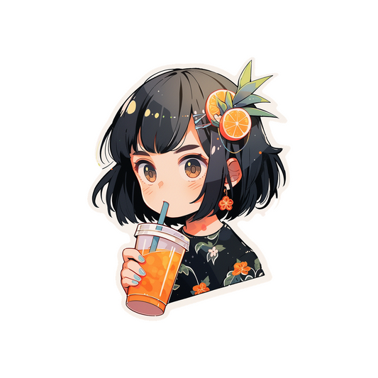 anime girl drinking orange juice sticker