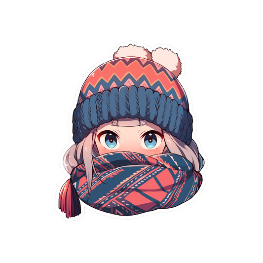 anime girl in scarf and knitted hat sticker