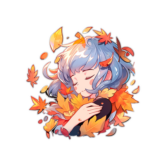 anime girl with autumn leaves sticker
