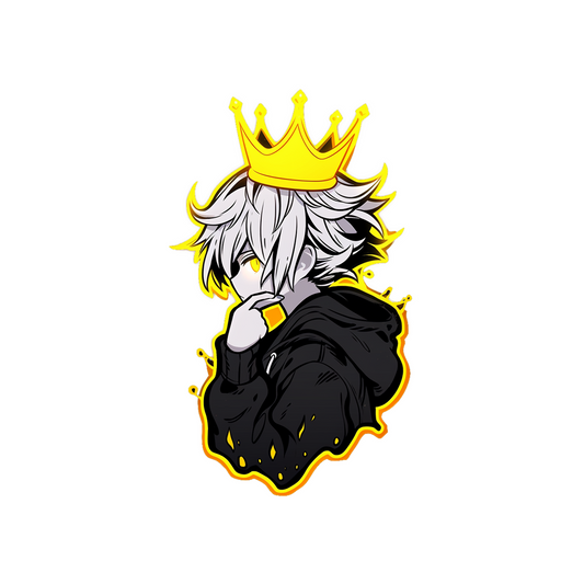 anime guy with crown yellow stroke sticker