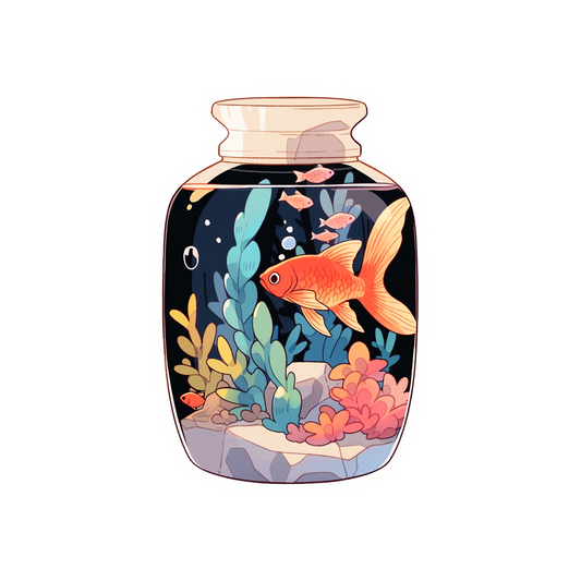 aquarium jar with fish sticker