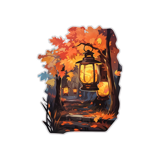 autumn park with lanterns sticker