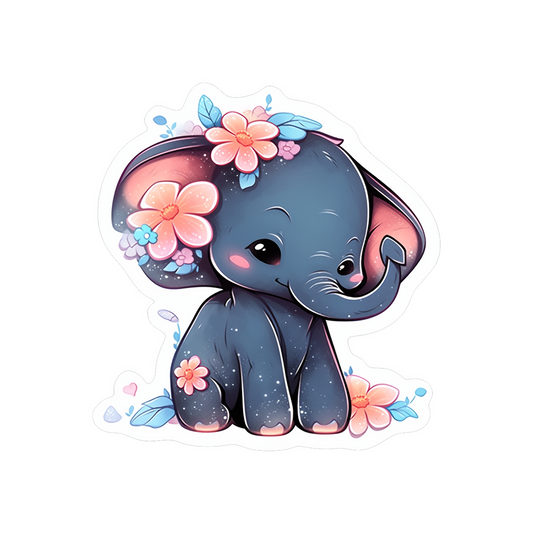 baby elephant with flowers sticker