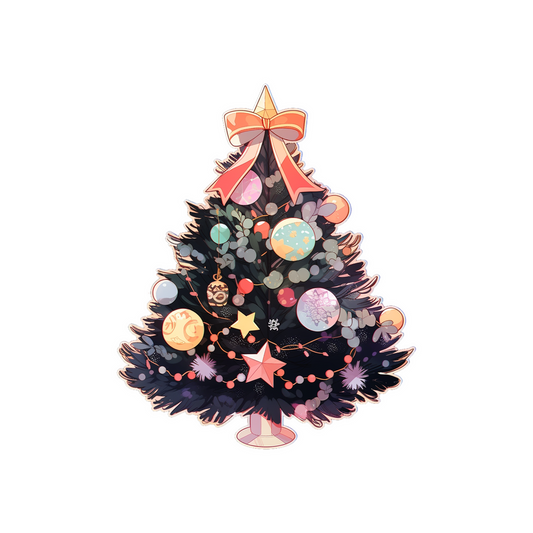 beautiful christmas tree with ribbon sticker