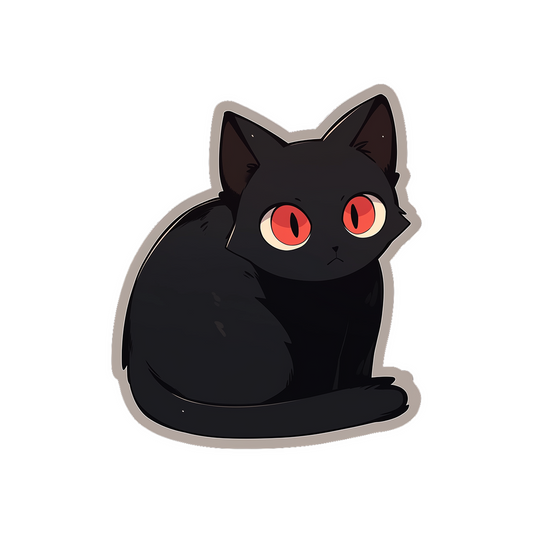 black cat with red eyes cartoon sticker