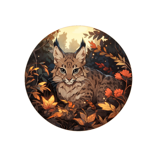 bobcat in an autumn forest round sticker