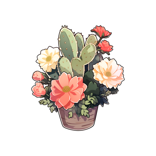 cactus with beautiful flowers sticker