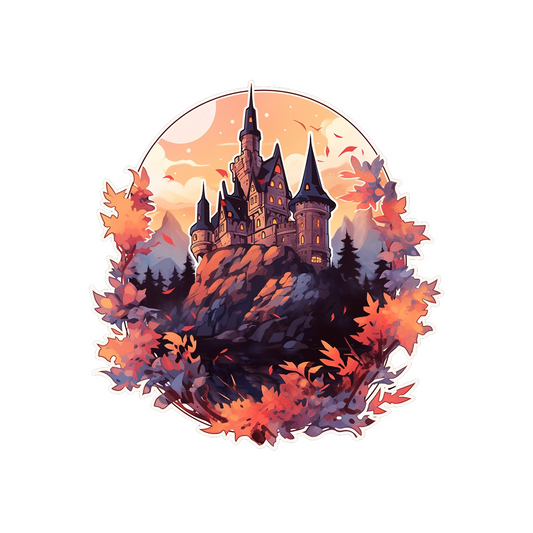 castle on hill in autumn style sticker