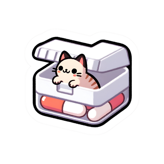 cat in pill box kawaii sticker