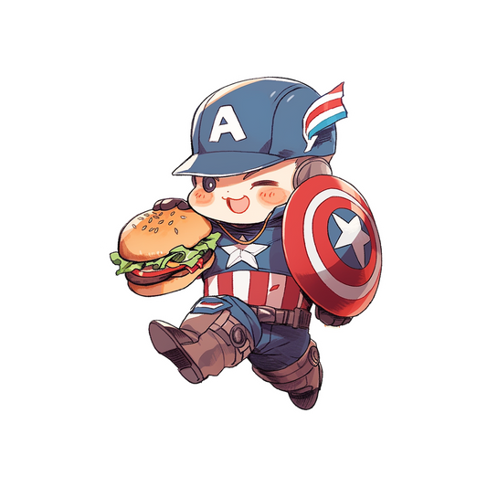 chibi captain america with burger marvel sticker