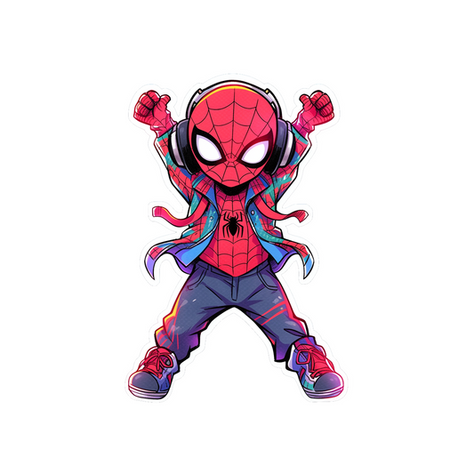 chibi spiderman dancing with headphones sticker