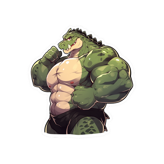 crocodile bodybuilder cartoon sticker