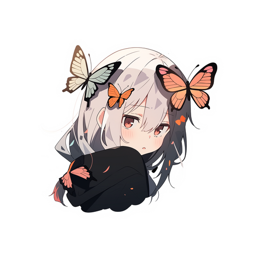 cute anime girl with butterflies sticker