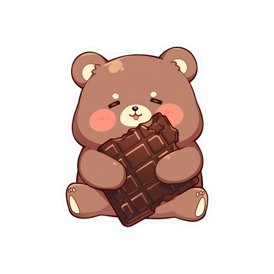 cute brown bear with chocolate bar sticker