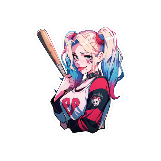 cute harley quinn with bat comics sticker