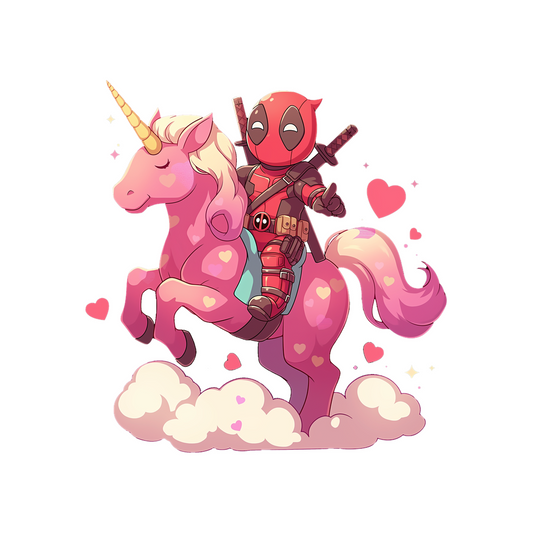 deadpool riding pink unicorn sticker