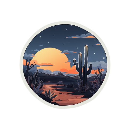 desert sunset round sticker