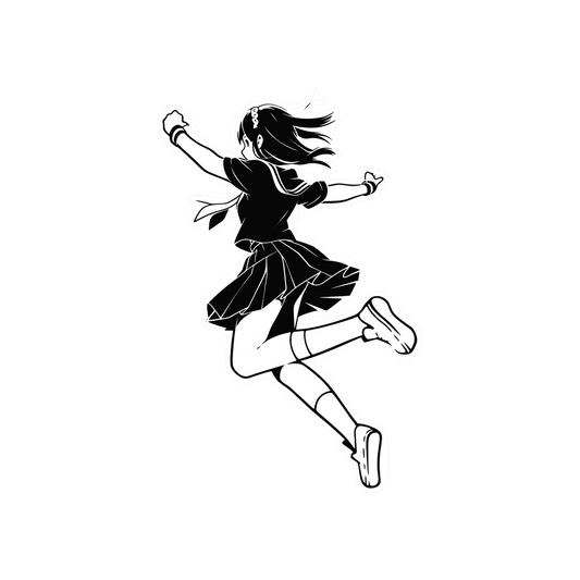 floating in the air anime girl b w sticker