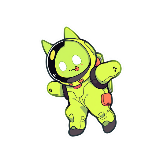 funny acid green kitty astronaut sticker