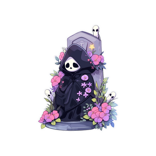 graveyard ghost flowers halloween sticker