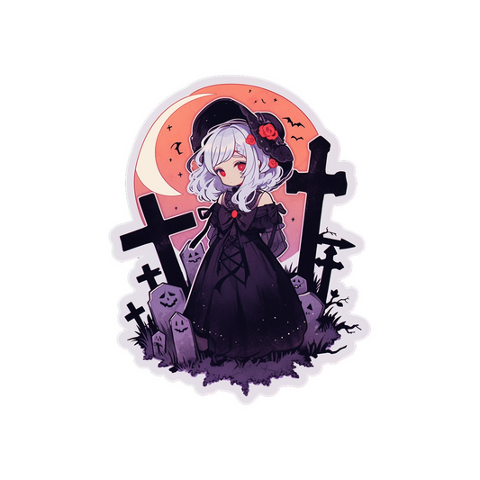halloween anime girl in spooky cemetery sticker