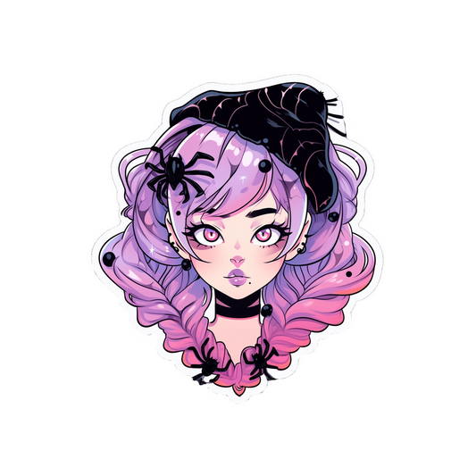 halloween anime girl with spiders sticker