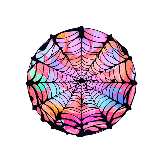 halloween colorful spider web round sticker