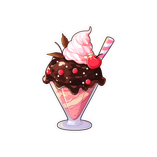 ice cream with cherry and chocolate sticker