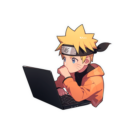 naruto uzumaki with a laptop sticker