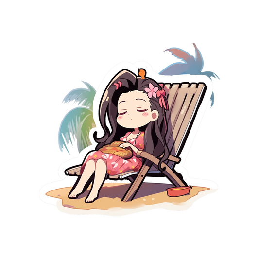 nezuko chilling on a beach chair sticker