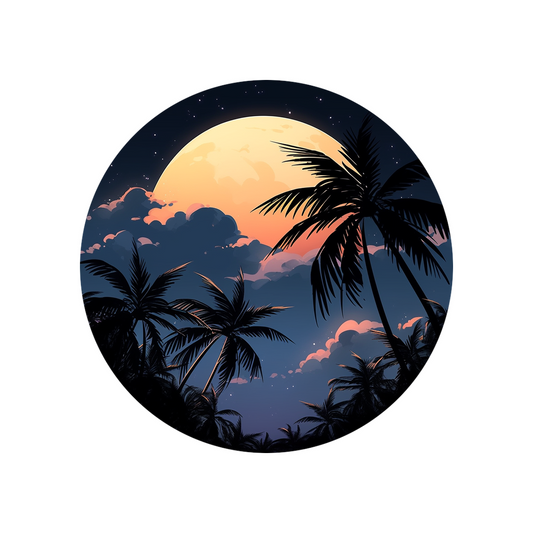 night palms orange moon round sticker