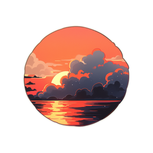 orange sea sunset round sticker
