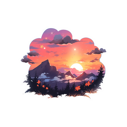 orange sunset in the mountains sticker