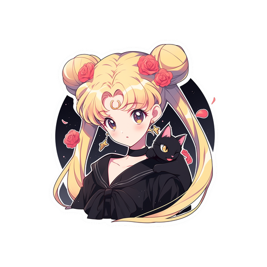 sailor moon with luna cat on shoulder sticker