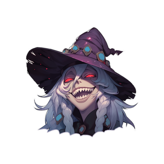 smiling witch with red eyes halloween sticker