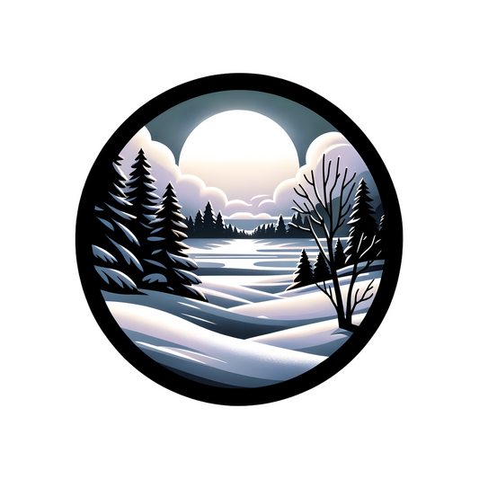 snowy forest moon round sticker