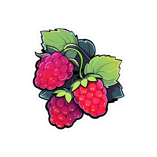 three raspberries with leaves sticker