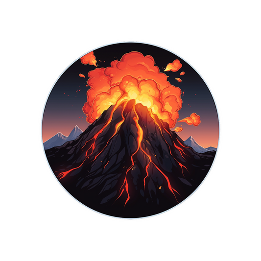 volcano eruption round sticker
