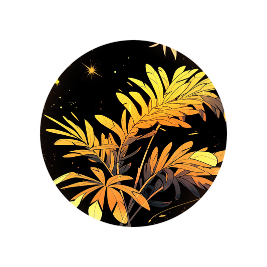 yellow orange palm leaves round sticker