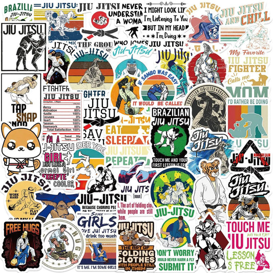 50Pcs Cartoon Brazilian Jiu Jitsu Graffiti Stickers for Wall Gym Decor Waterproof Sports BJJ Jujitsu Stickers