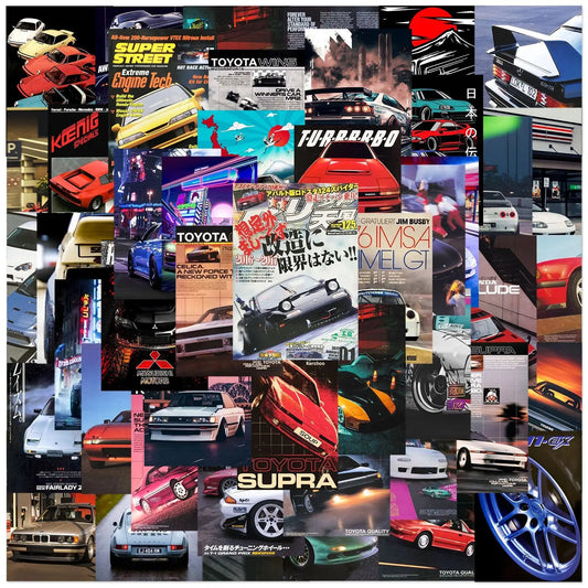 50Pcs Fashion Cool JDM Racing Poster Graffiti Stickers for Wall Car Motorcycle Vinyl Sports Car Sticker