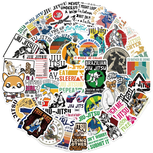 50Pcs Cartoon Brazilian Jiu Jitsu Graffiti Stickers for Wall Gym Decor Waterproof Sports BJJ Jujitsu Stickers