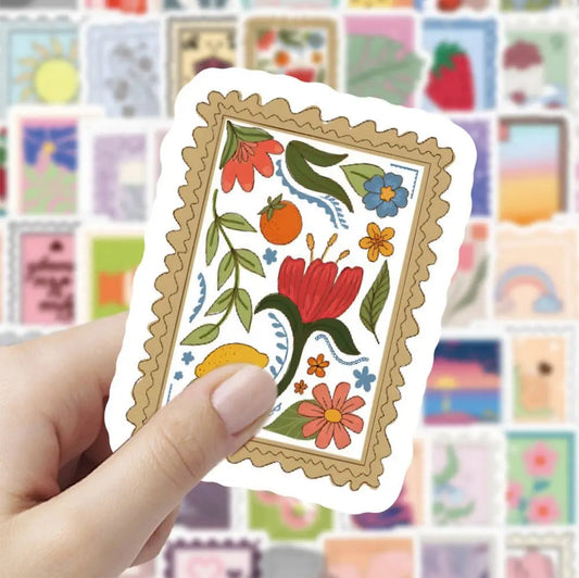 50PCS Vintage Australia Animal Postage UK Fruit Flower USA Stamp Sticker